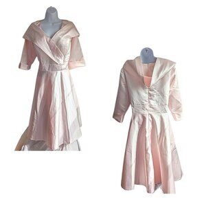 NWOT LanTing Icy Pink Surplice Cowl Cape 3/4 Sleeve A-Line Midi Dress